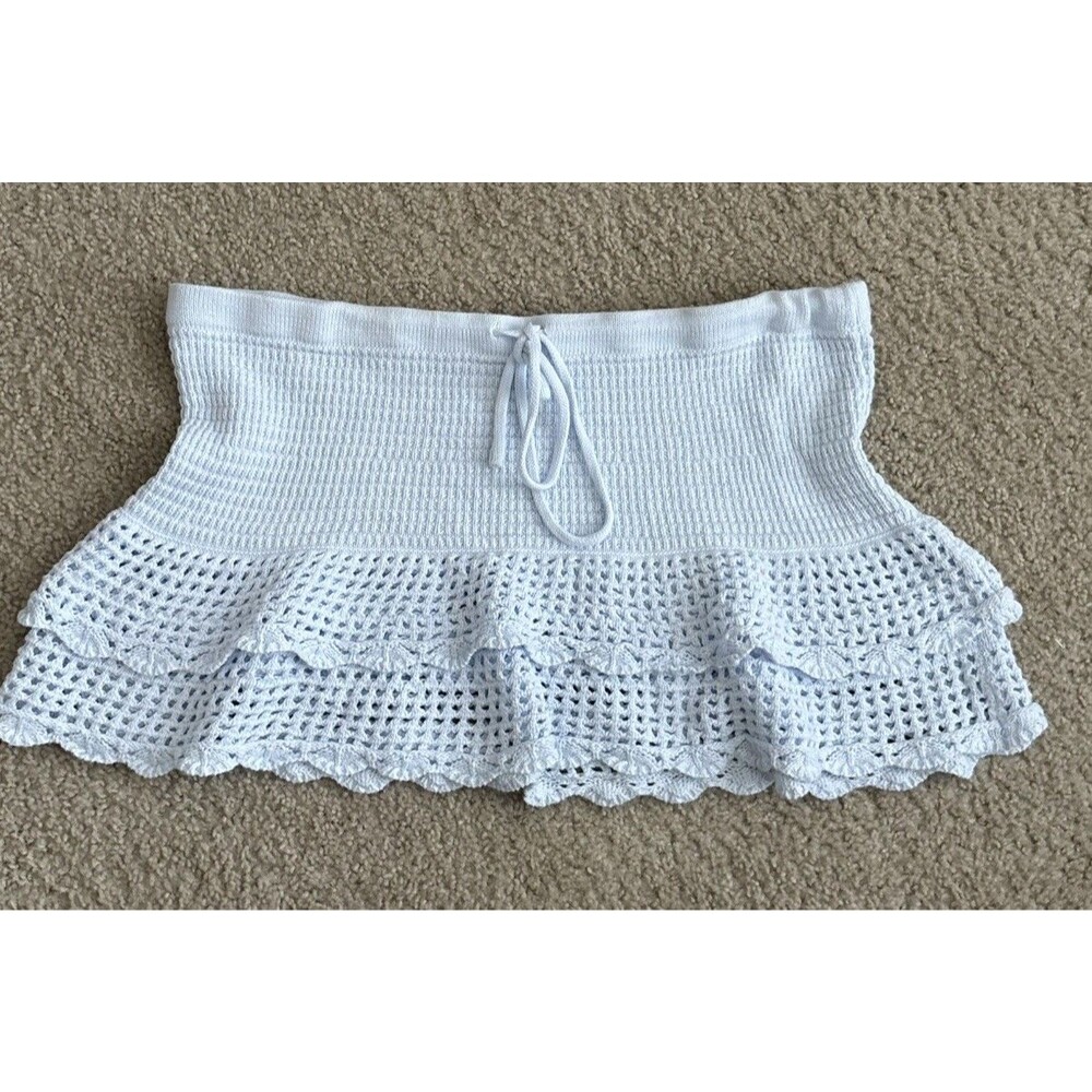Wild Fable Knit Tiered Mini Skirt Light Blue Womens Size XL Y2k Boho Beach